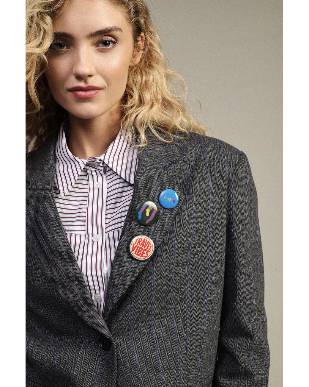 Blazer À Boutons Et Badges Décoratifs Motif Rayé Dixie en coloris Black
