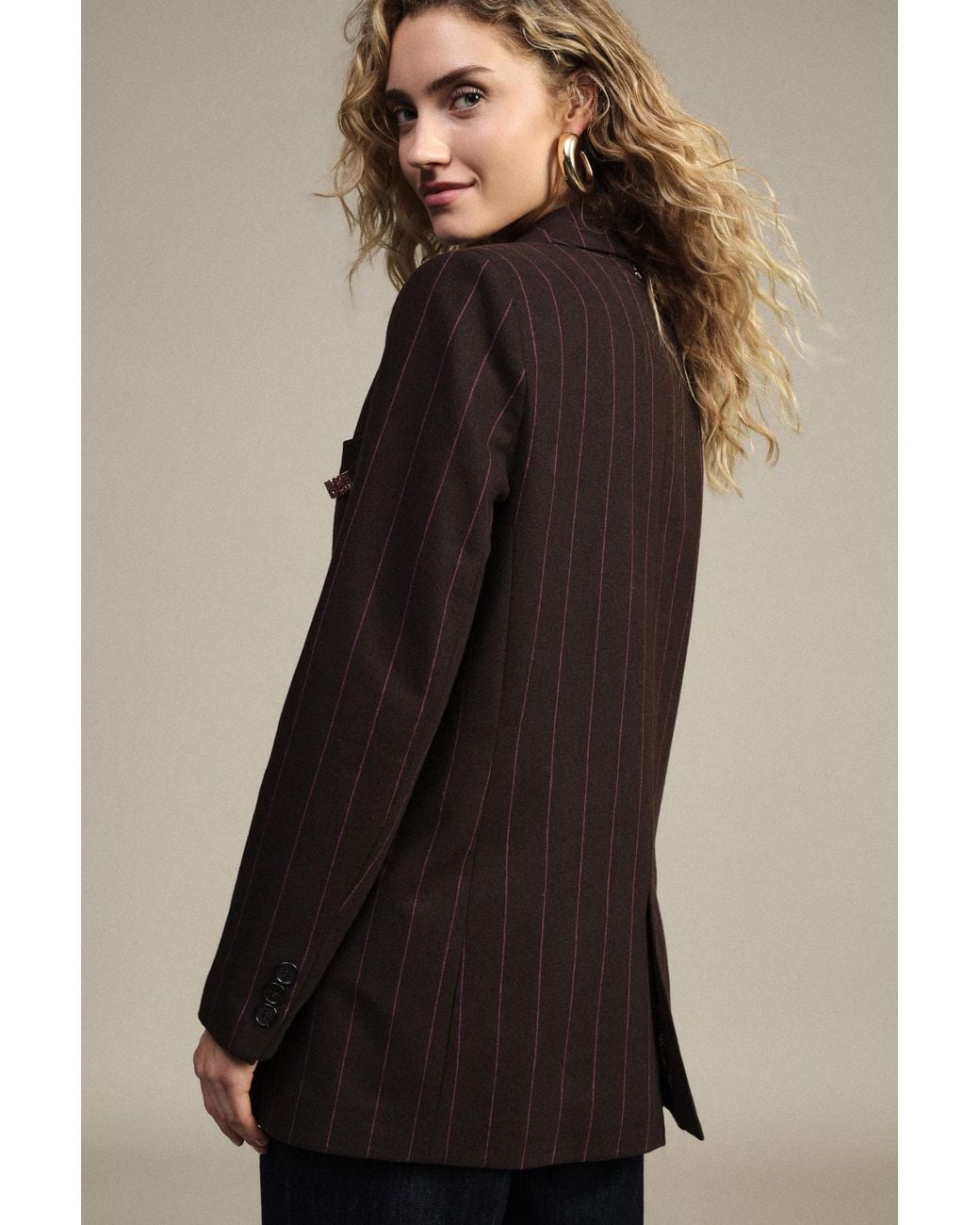 Blazer Rayé Fermeture Simple Et Poches À Rabat Dixie en coloris Brown