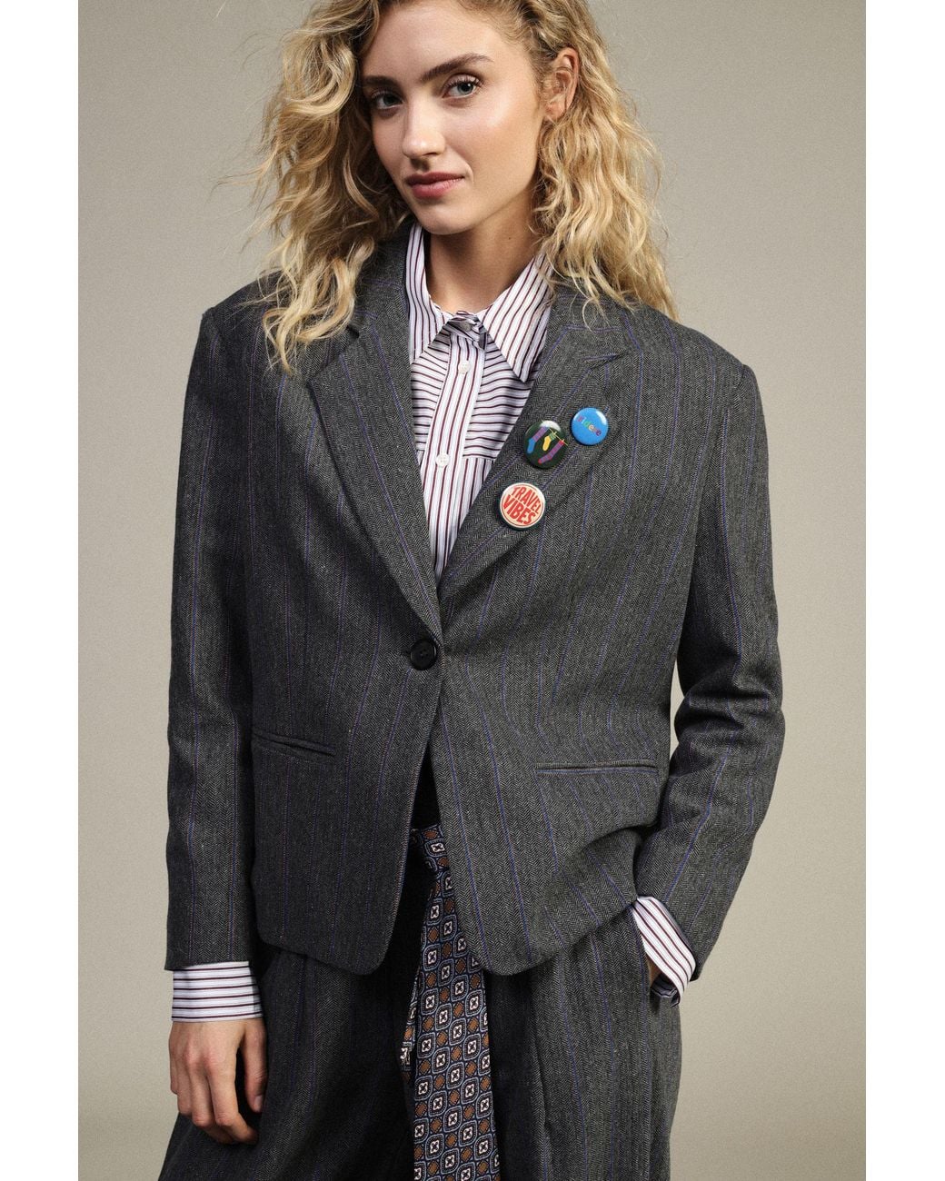 Blazer À Boutons Et Badges Décoratifs Motif Rayé Dixie en coloris Black