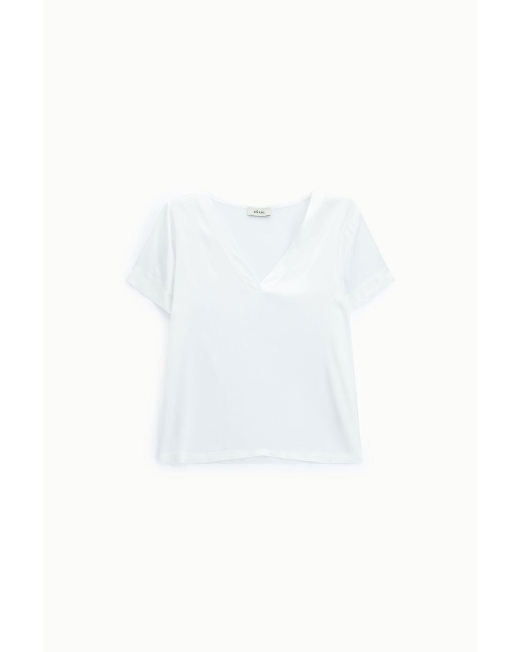 T-Shirt Con Scollo A V E Maniche Corte Risvoltate di Dixie in White