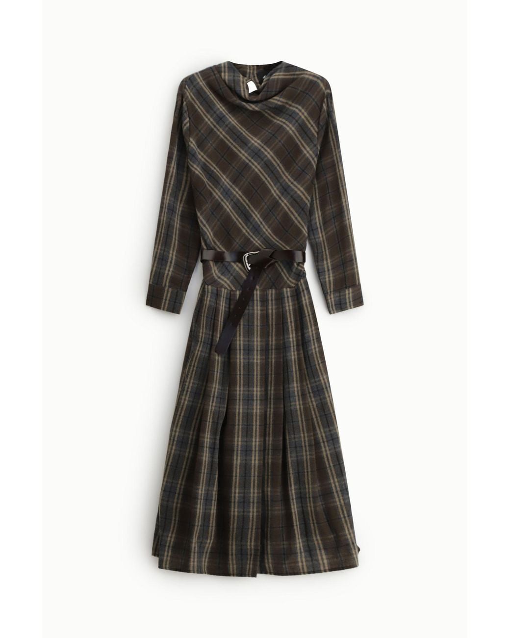 Robe Midi À Carreaux Avec Ceinture Et Manches Longues Dixie en coloris Black