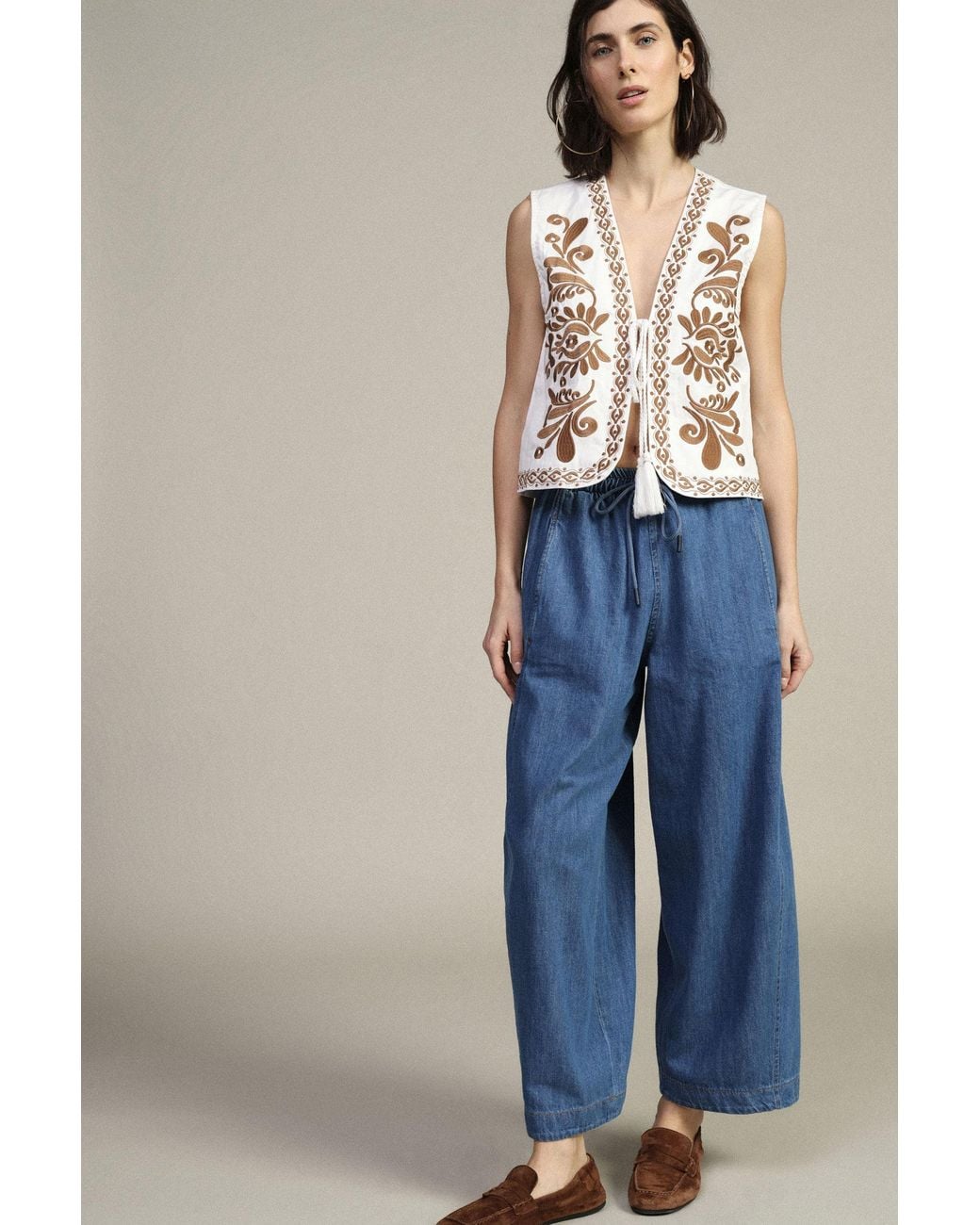 Pantalon Palazzo Large Taille Haute À Cordon Dixie en coloris Blue