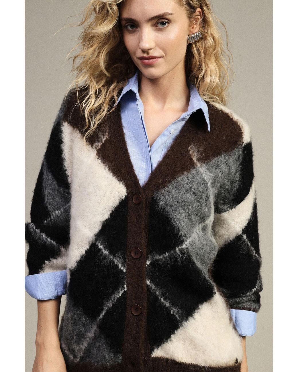 Cardigan À Losanges Avec Manches Longues Et Boutons Dixie en coloris Black