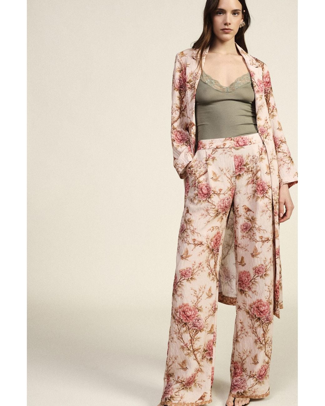 Pantalon Palazzo Imprimé Fleuri Taille Haute Dixie en coloris Pink