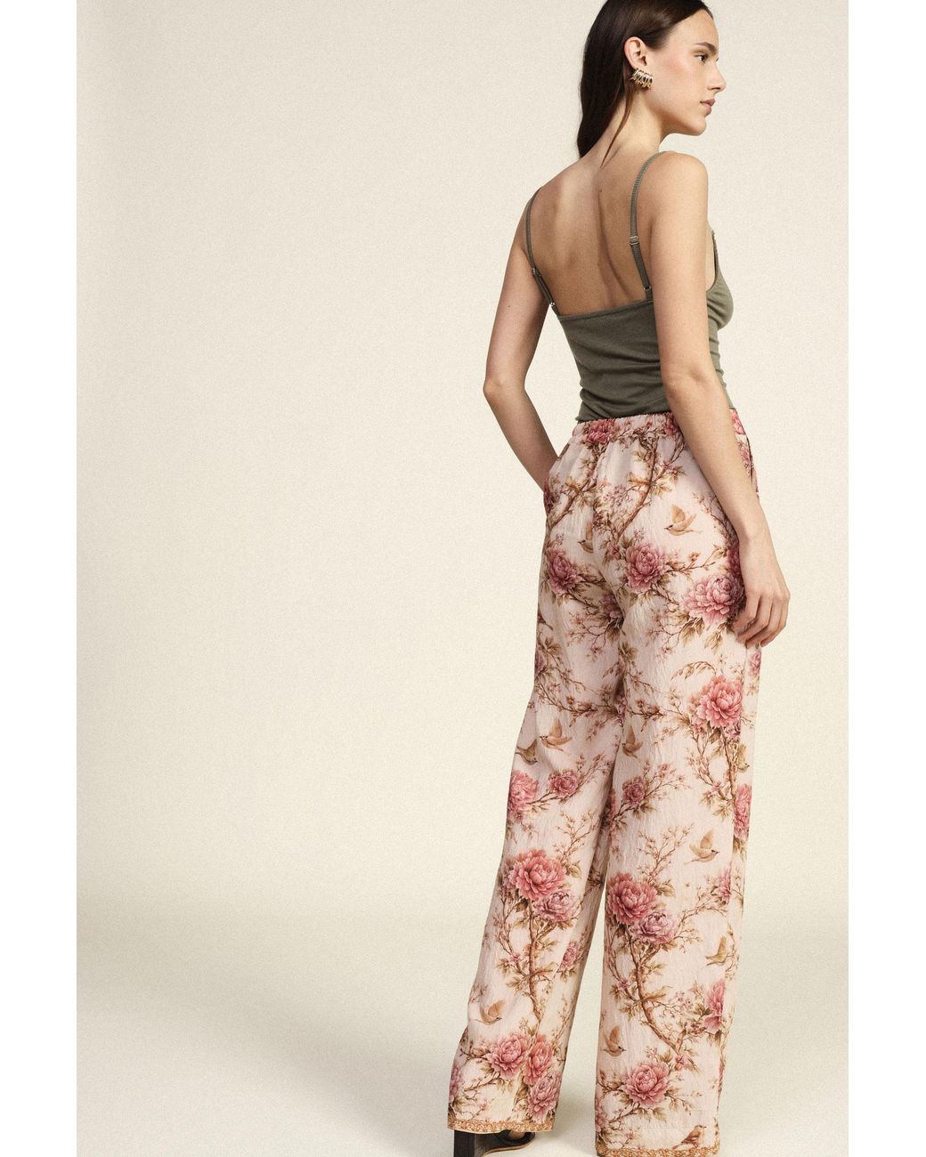 Pantalon Palazzo Imprimé Fleuri Taille Haute Dixie en coloris Pink
