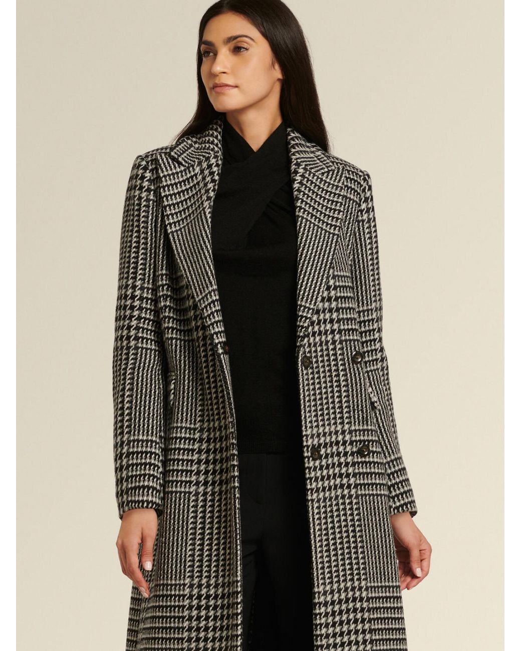 DKNY Synthetic Donna Karan Double-breasted Glen Plaid Coat in  Black/White/Grey (Black) - Lyst