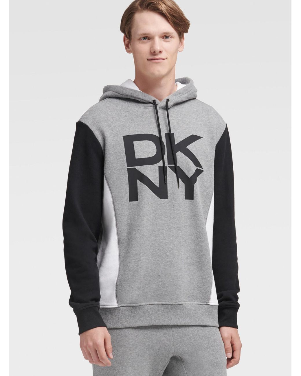 DKNY Color Block Logo Hoodie in Heather Grey (Gray) for Men Lyst