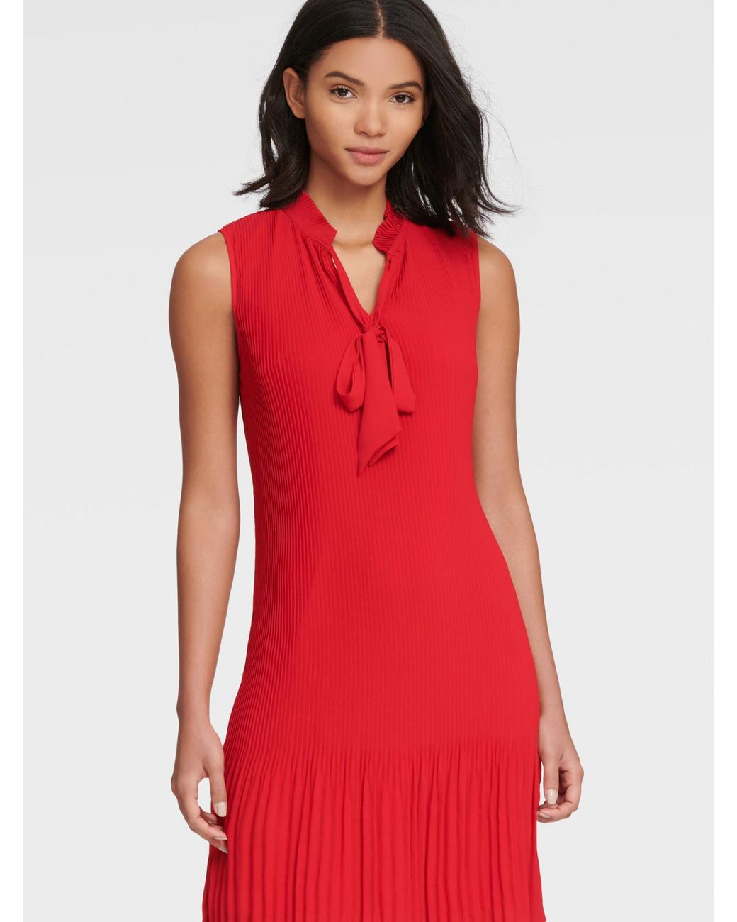 dkny tiered tie neck dress