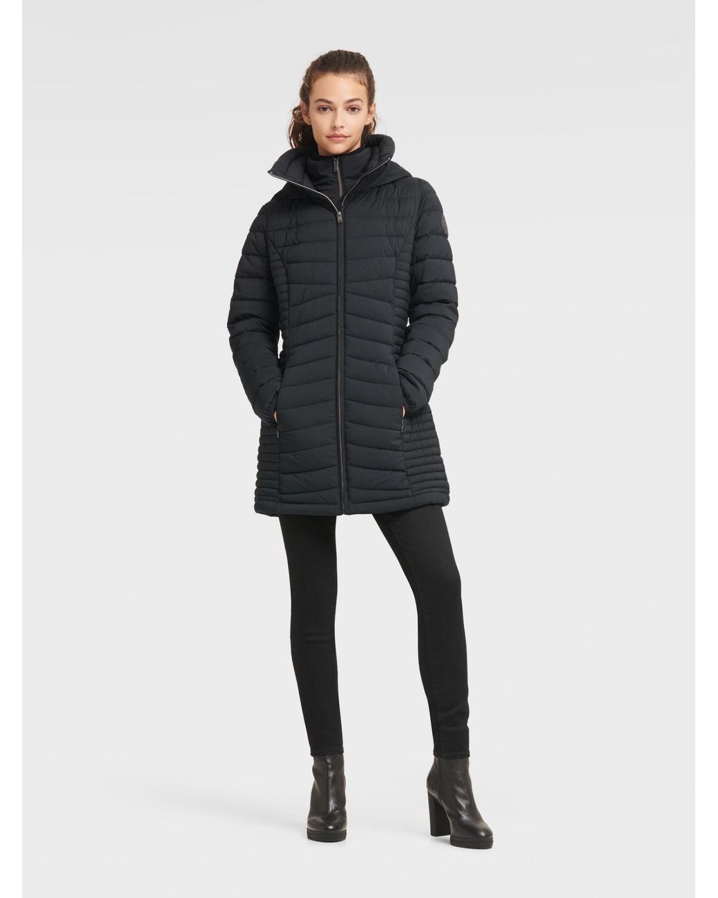 dkny packable puffer jacket with hood