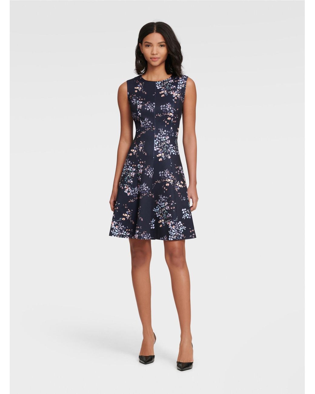 dkny floral fit and flare dress