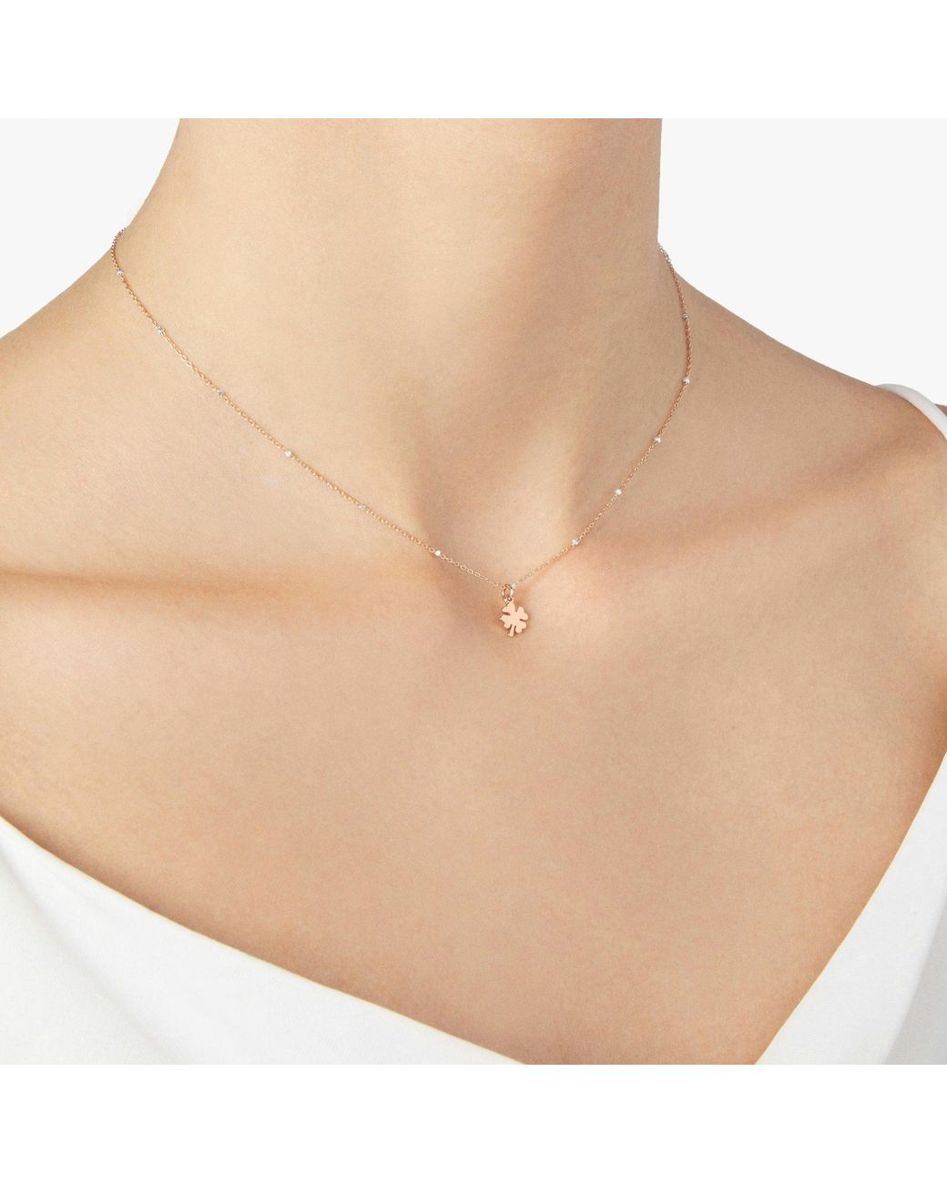 Dodo Metallic Rose Mini Four Leaf Clover Necklace