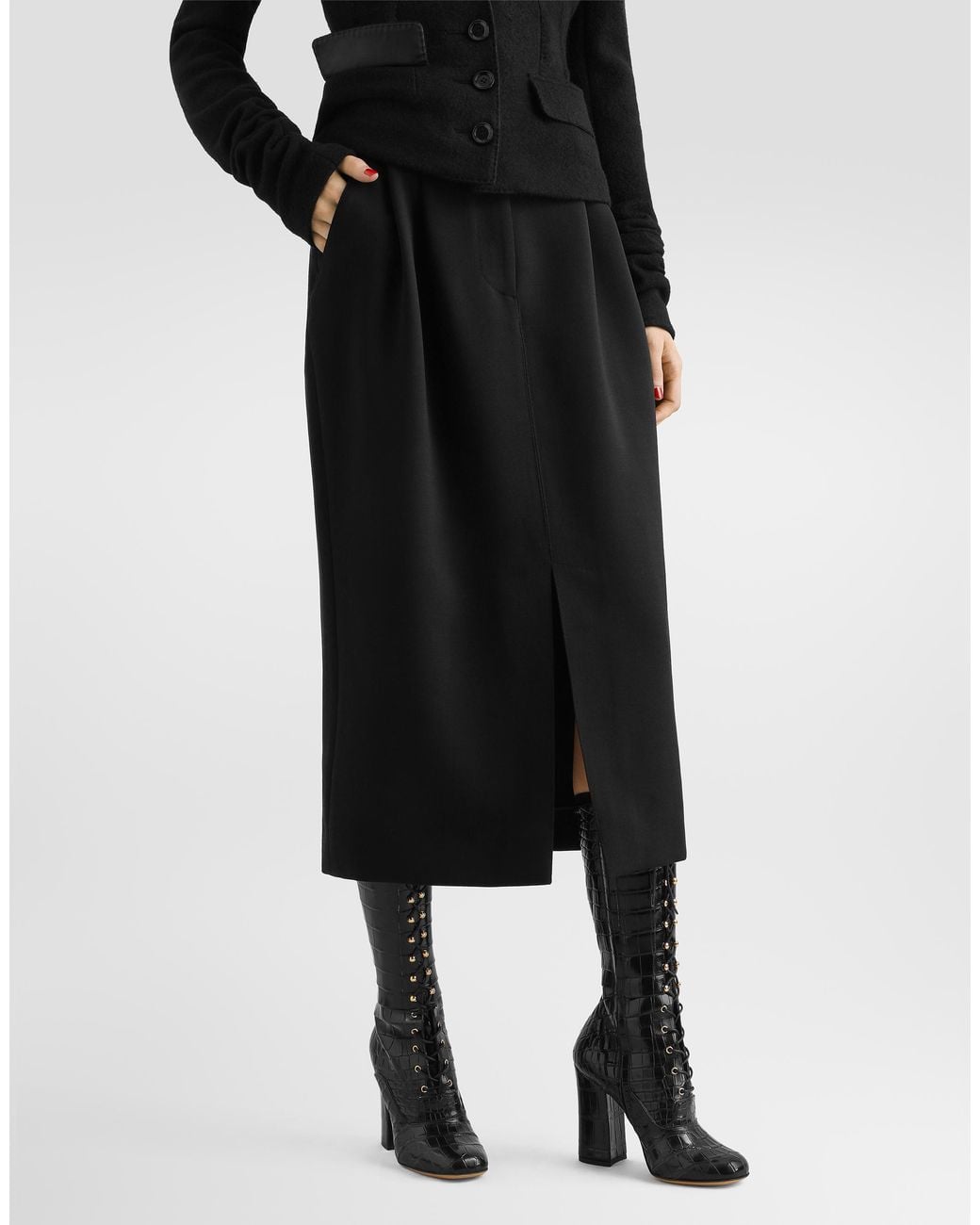 Dolce & Gabbana Black Double Wool Crêpe Skirt