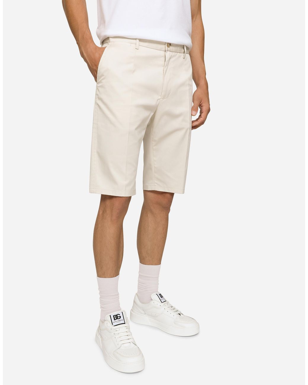 Dolce & Gabbana White Stretch Cotton Shorts With Dg Patch for men