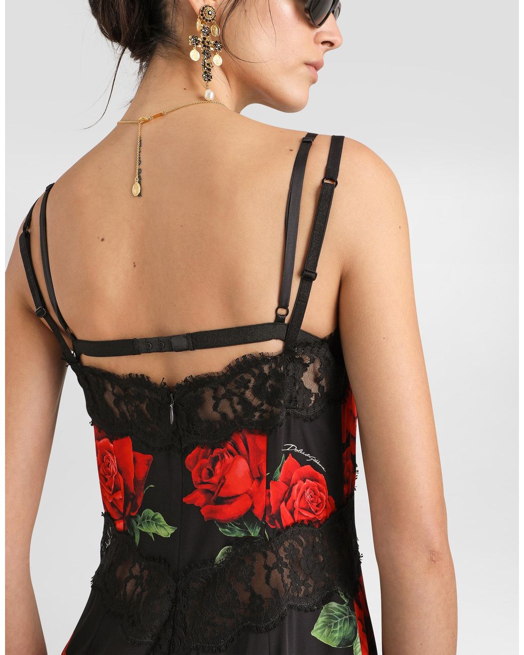 Dolce & Gabbana Red Rose-Print Charmeuse Dress�