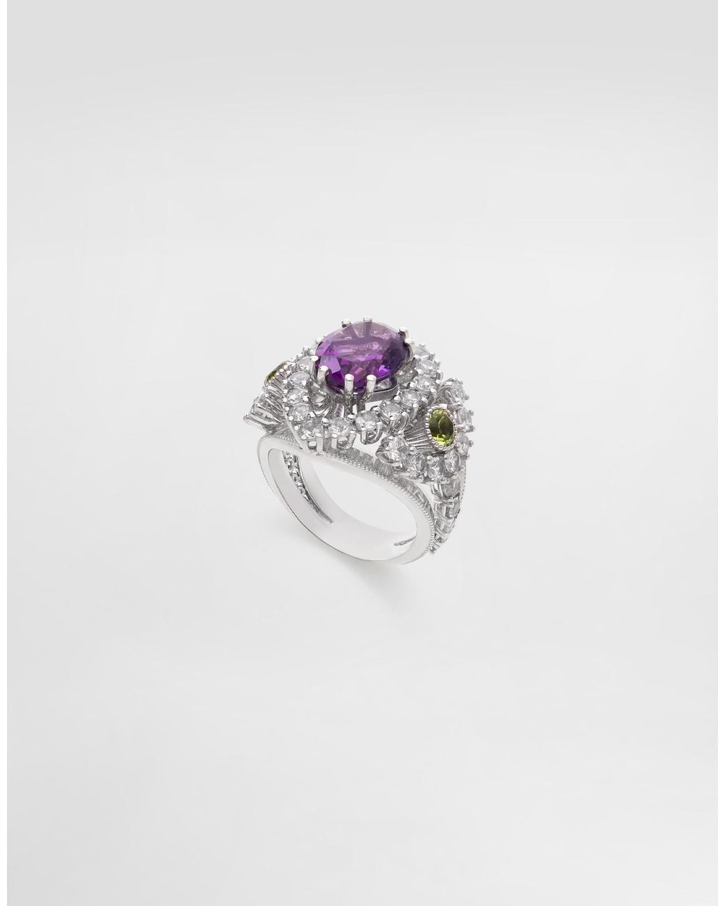 Dolce & Gabbana White Eleganza Ring 18-Carat, Amethyst, Peridots, And Sapphires