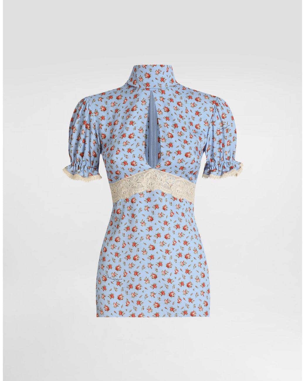 Dolce & Gabbana Blue Small Rose-Print Charmeuse Top
