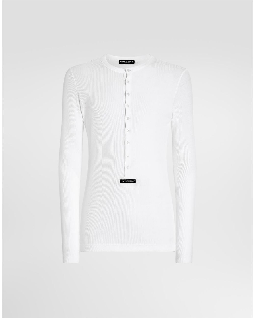 Dolce & Gabbana White Cotton Serafino T-Shirt With Label for men