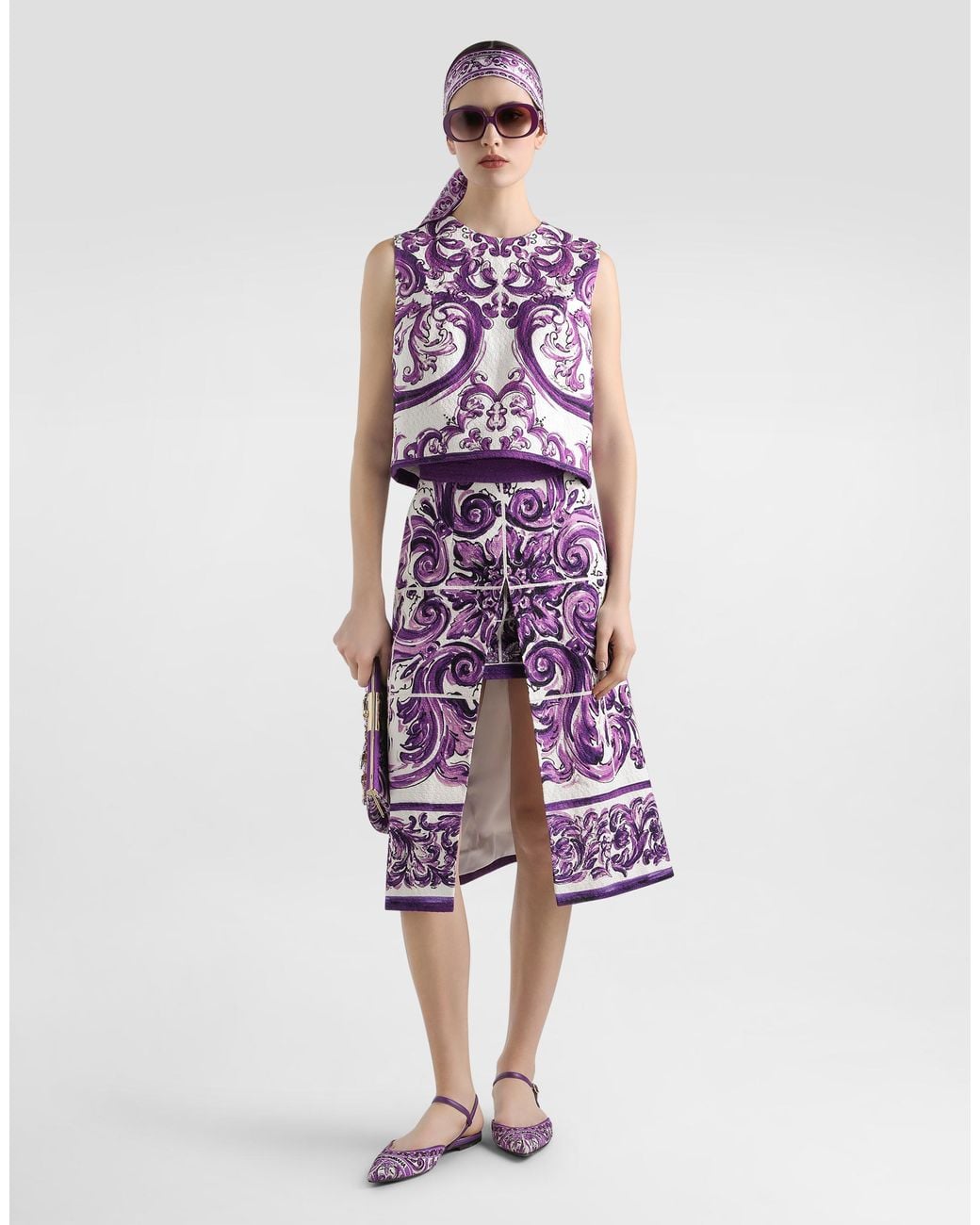 Dolce & Gabbana Purple Majolica-Print Mat Top