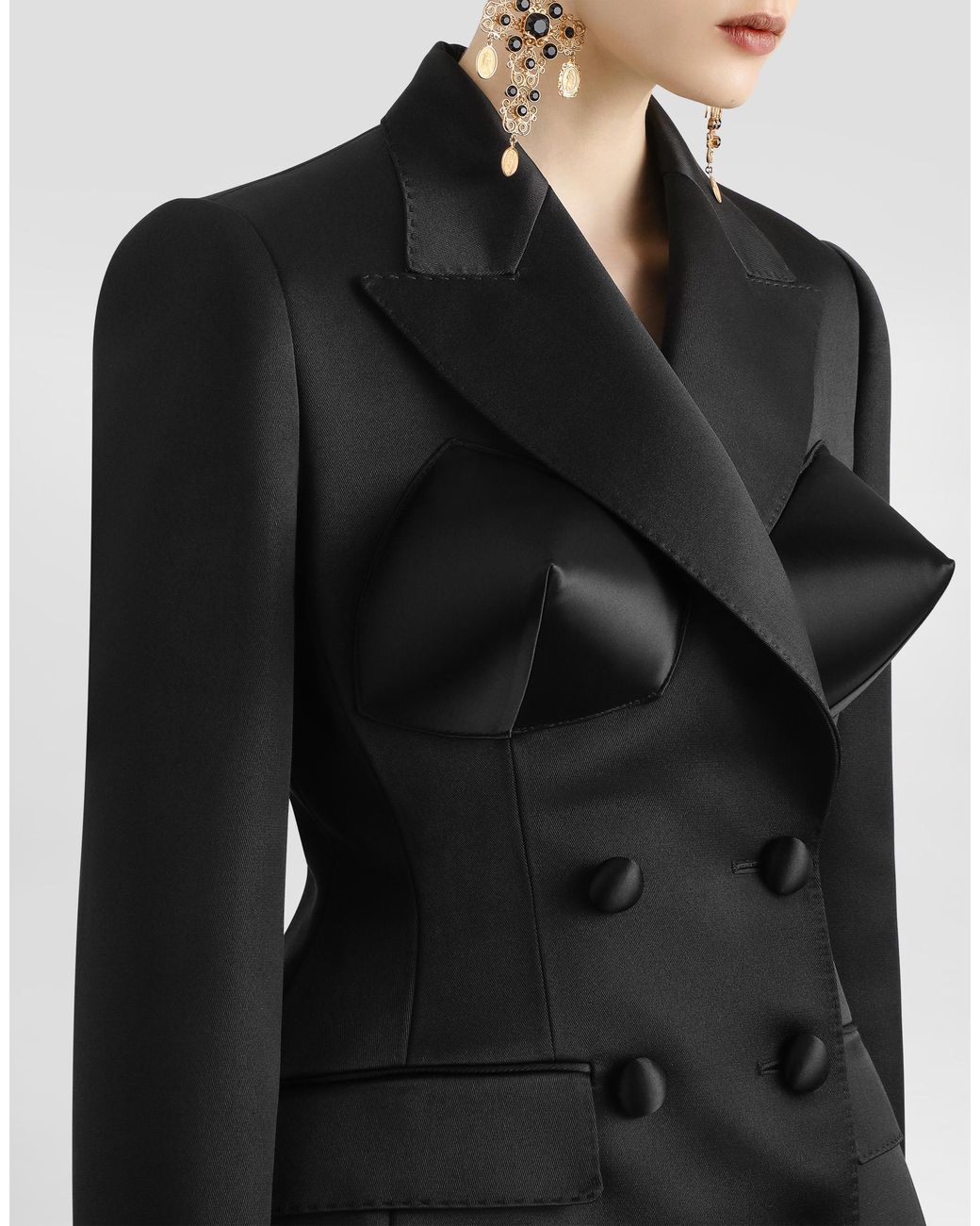Dolce & Gabbana Black Double-Breasted Duchess Jacket With Conical Cups