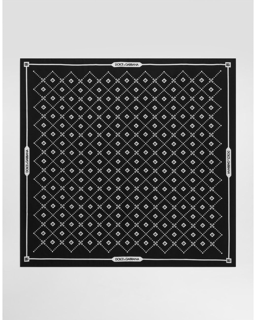 Dolce & Gabbana Black 70X70 Silk Twill Scarf With Micro-Design And Logo for men