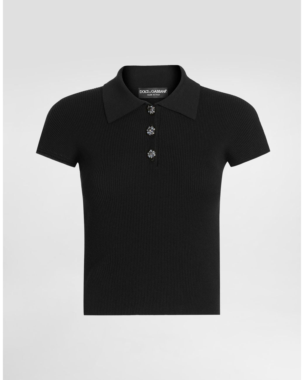 Dolce & Gabbana Black Ribbed Polo Sweater