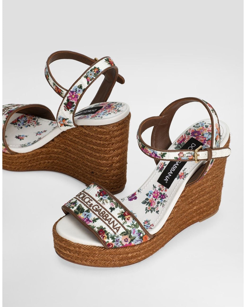 Dolce & Gabbana Brown Nappa Leather Wedge Sandals With Embroidery