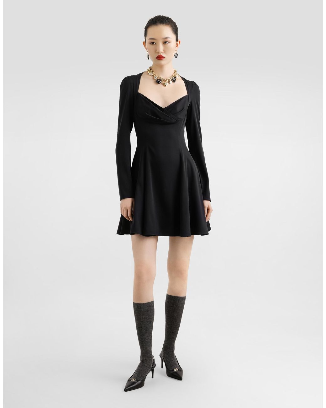 Dolce & Gabbana Black Godet Line Cady Dress