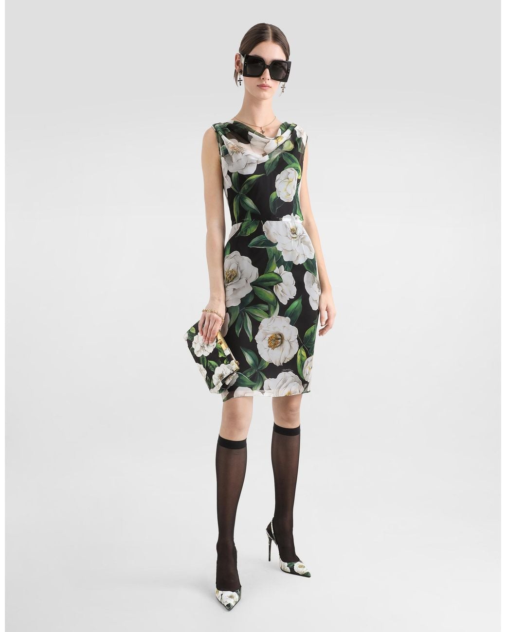 Dolce & Gabbana White Gardenia- Chiffon Midi Dress