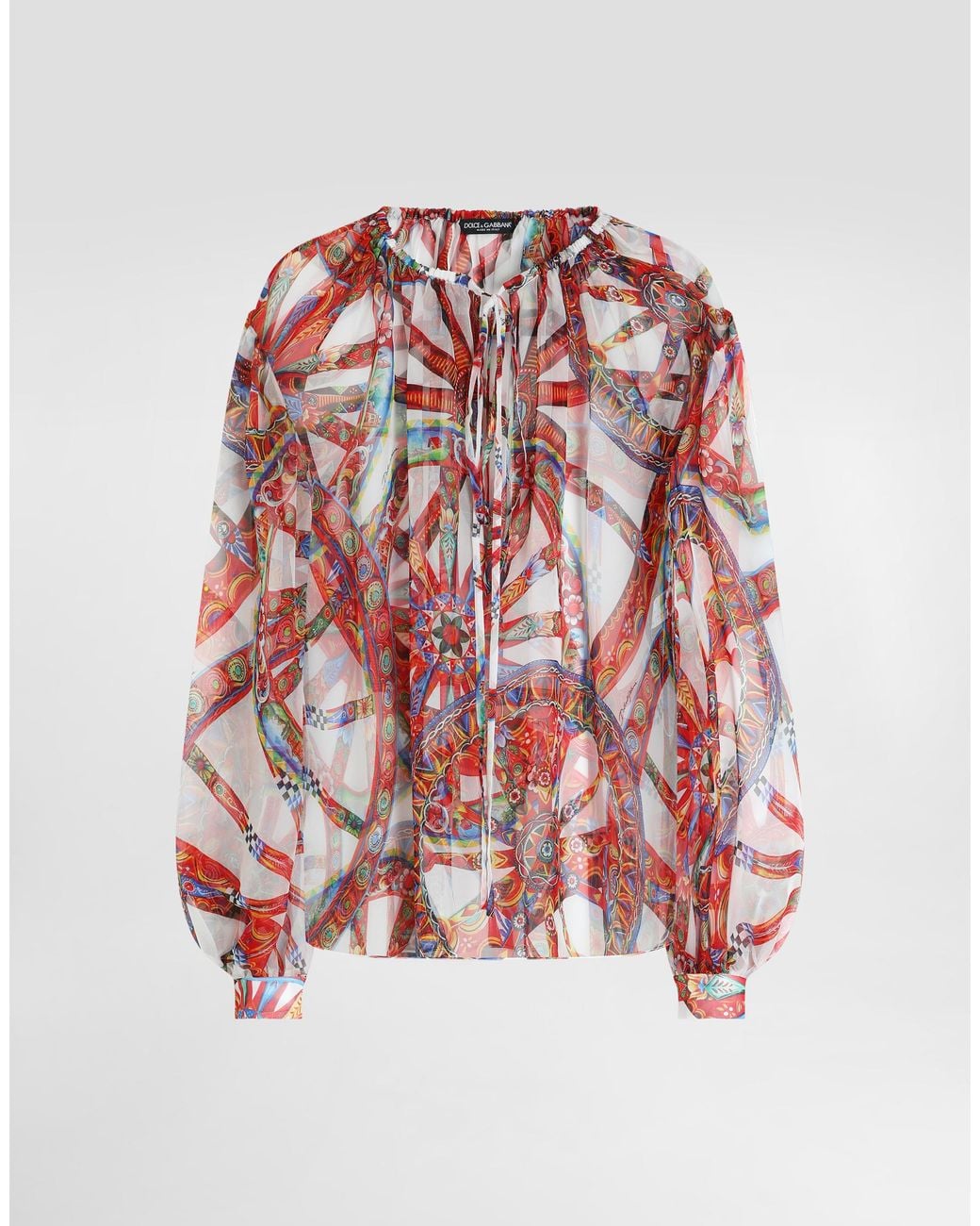 Dolce & Gabbana White Carretto-Print Chiffon Top