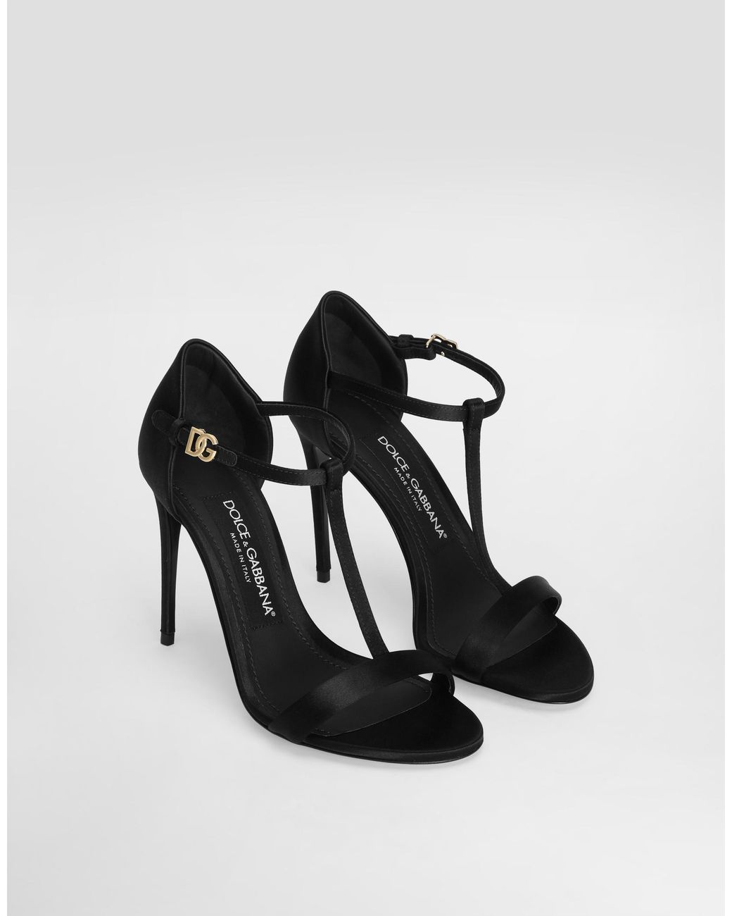 Dolce & Gabbana Black Satin T-Bar Sandals