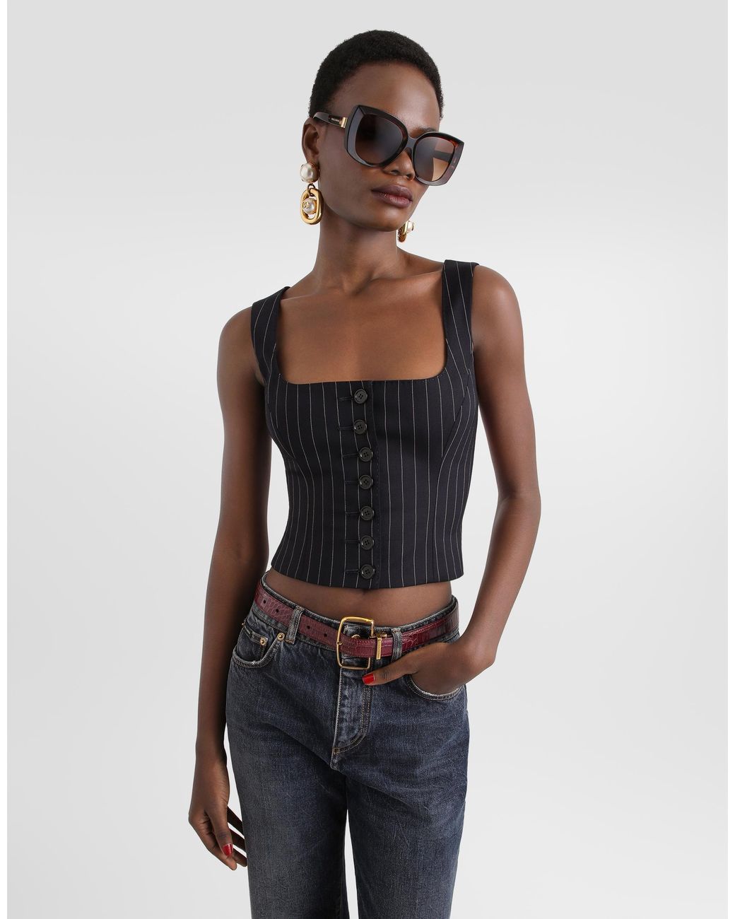 Dolce & Gabbana Black Pinstripe Wool Vest