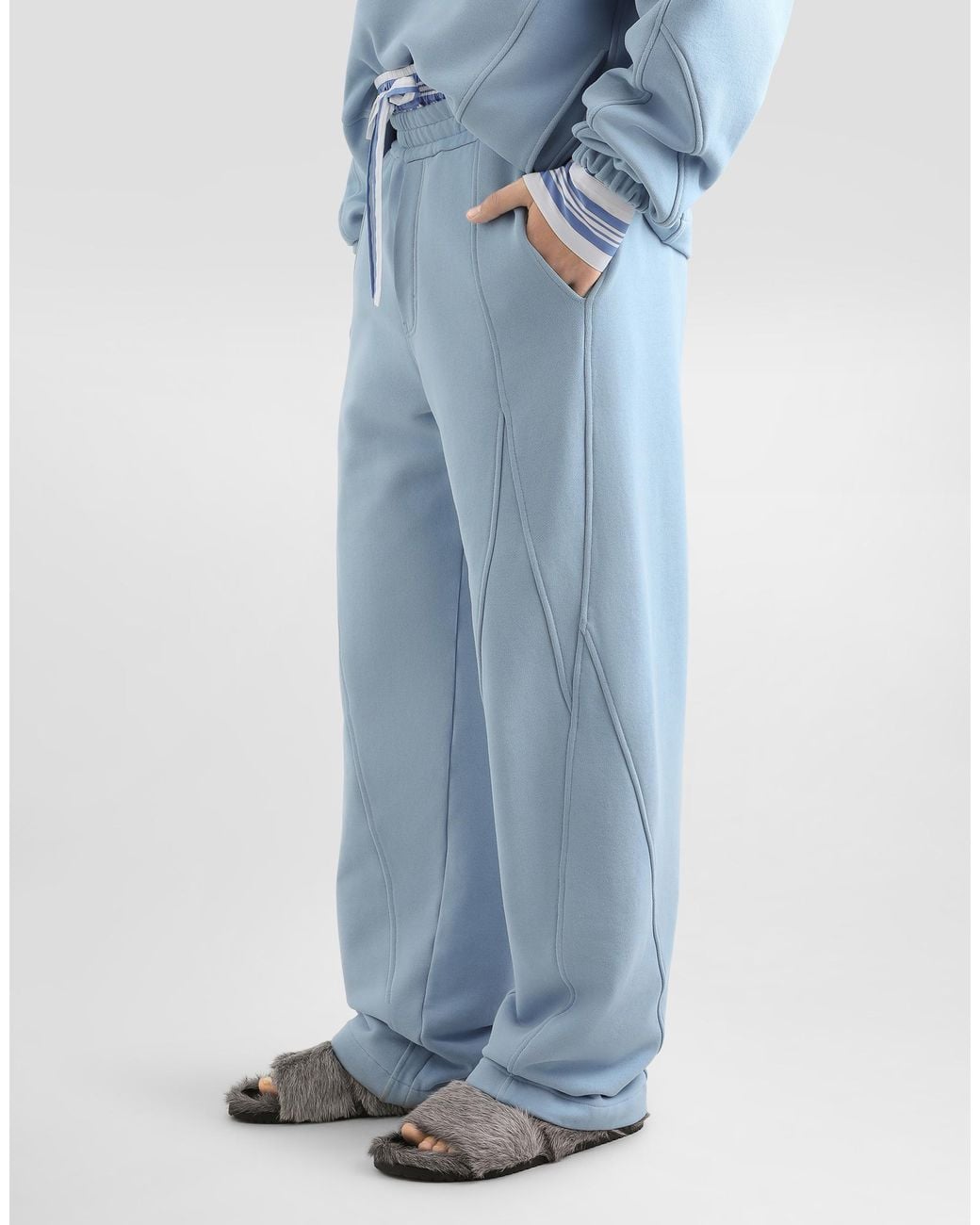 Dolce & Gabbana Blue Treated Jersey Trousers for men
