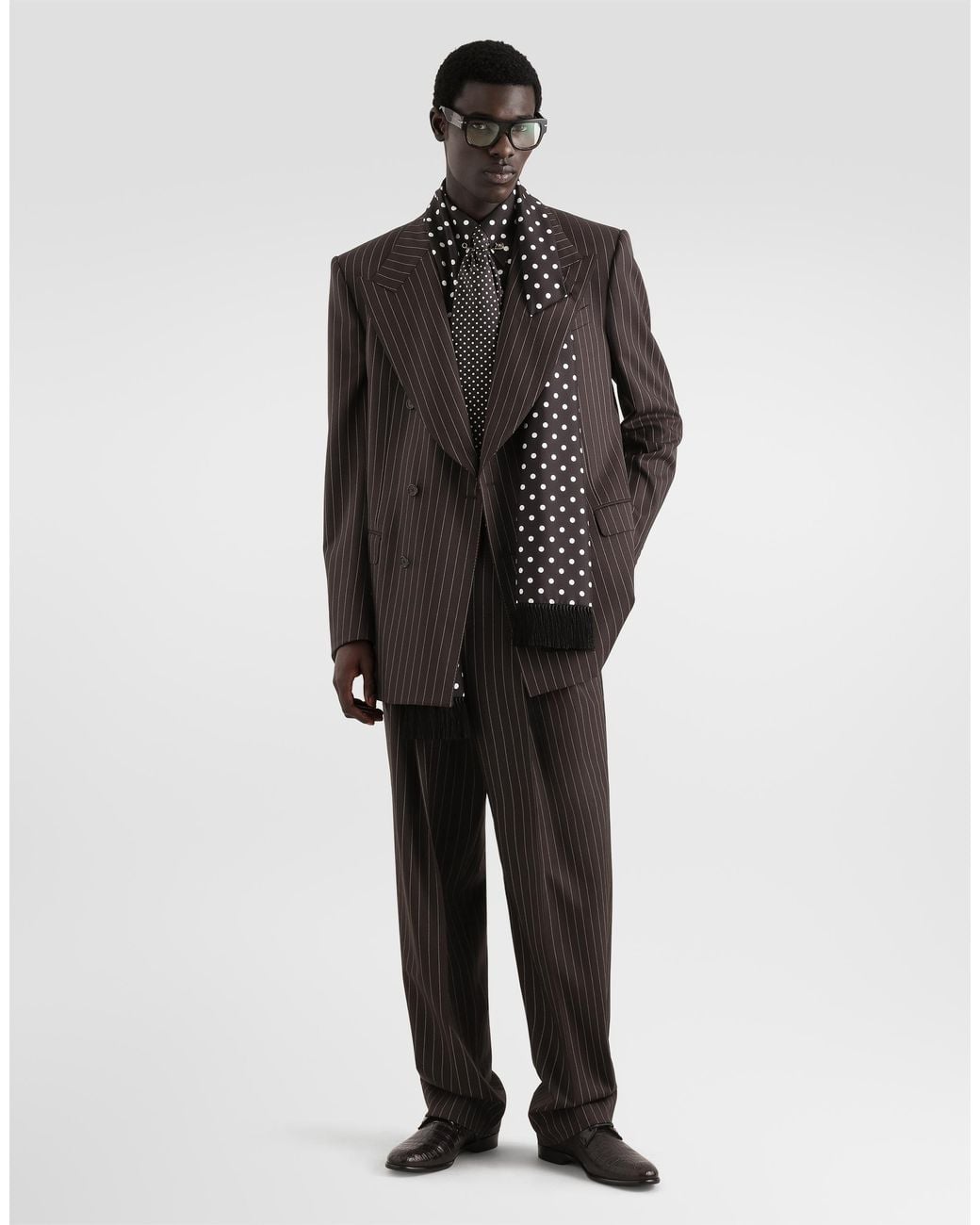 Dolce & Gabbana Brown Double-Breasted Pinstriped Wool Jacket for men