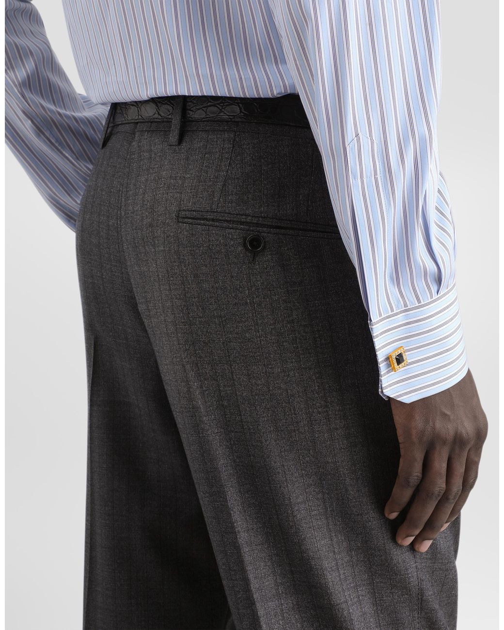 Dolce & Gabbana Gray Pinstripe Virgin Wool Trousers for men