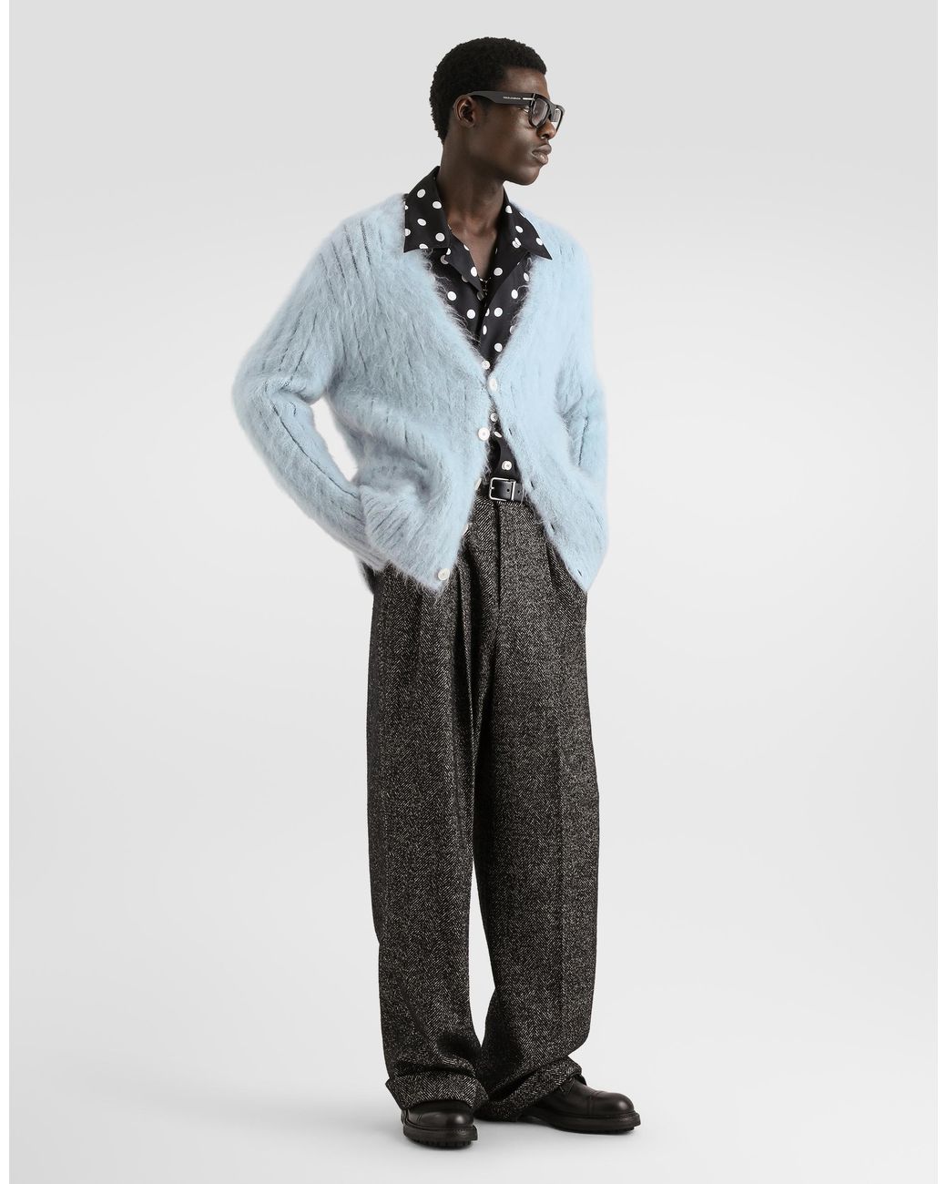 Dolce & Gabbana Blue Mohair Cardigan for men