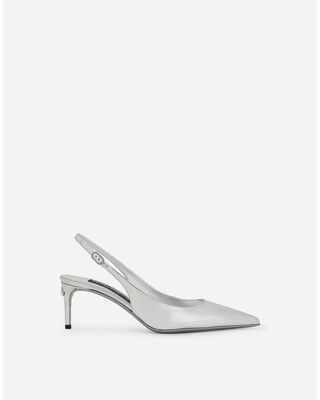 Dolce & Gabbana White Metallic Leather Slingback Pumps