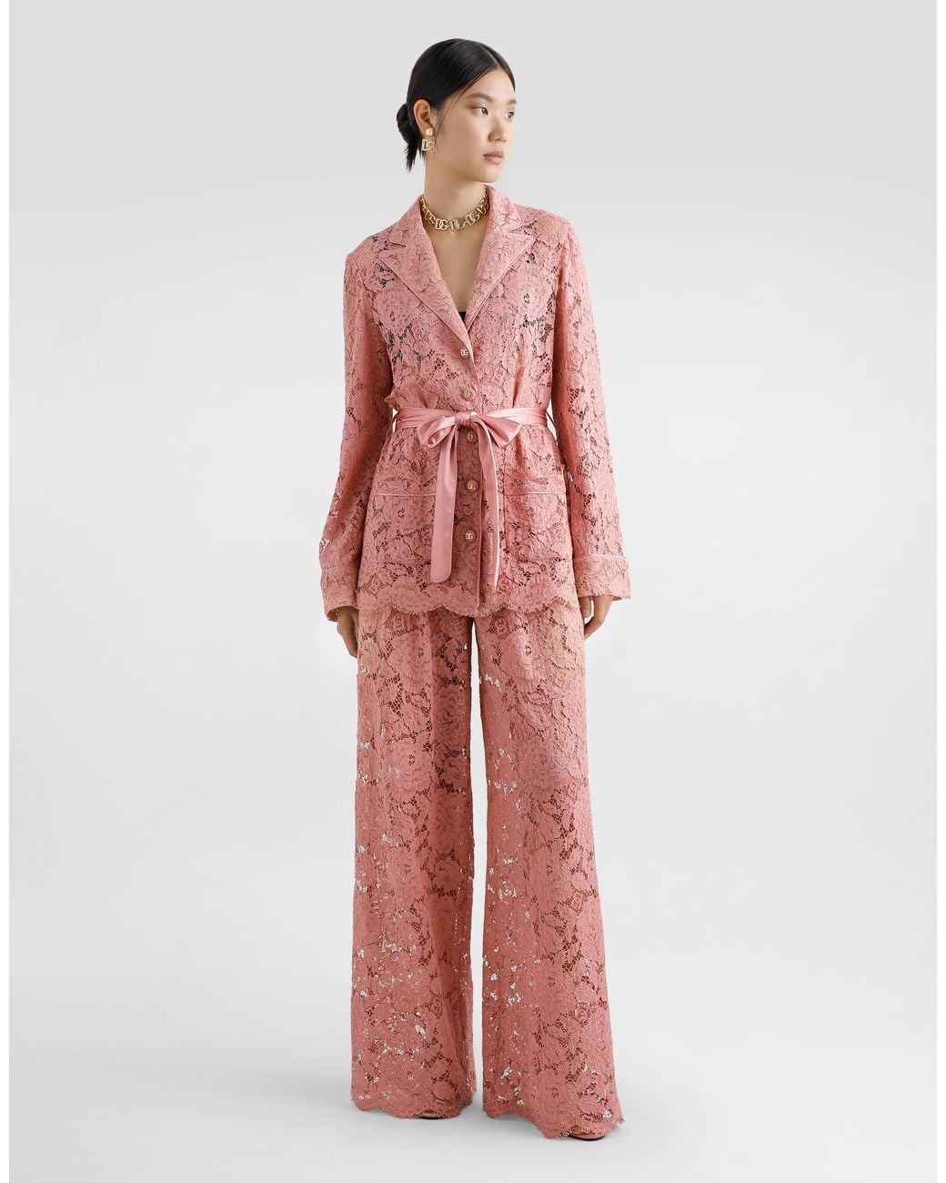 Dolce & Gabbana Pink Lace Wide-Leg Trousers