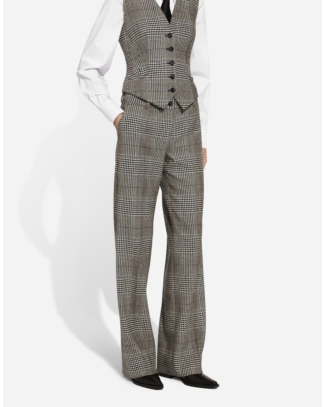 Dolce & Gabbana Gray Flared Glen Plaid Pants