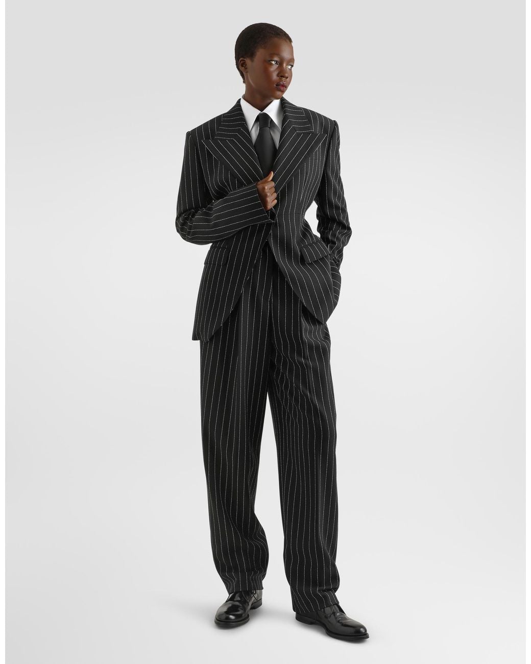 Dolce & Gabbana Black Single-Breasted Pinstripe Virgin Wool Jacket
