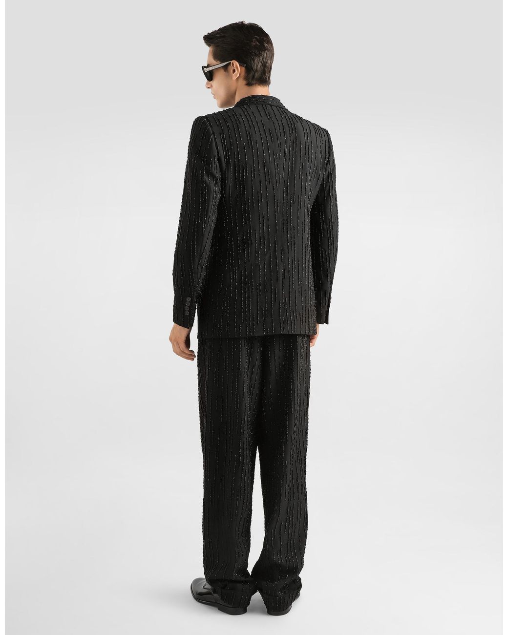 Dolce & Gabbana Black Virgin Wool Trousers With Embroidery for men