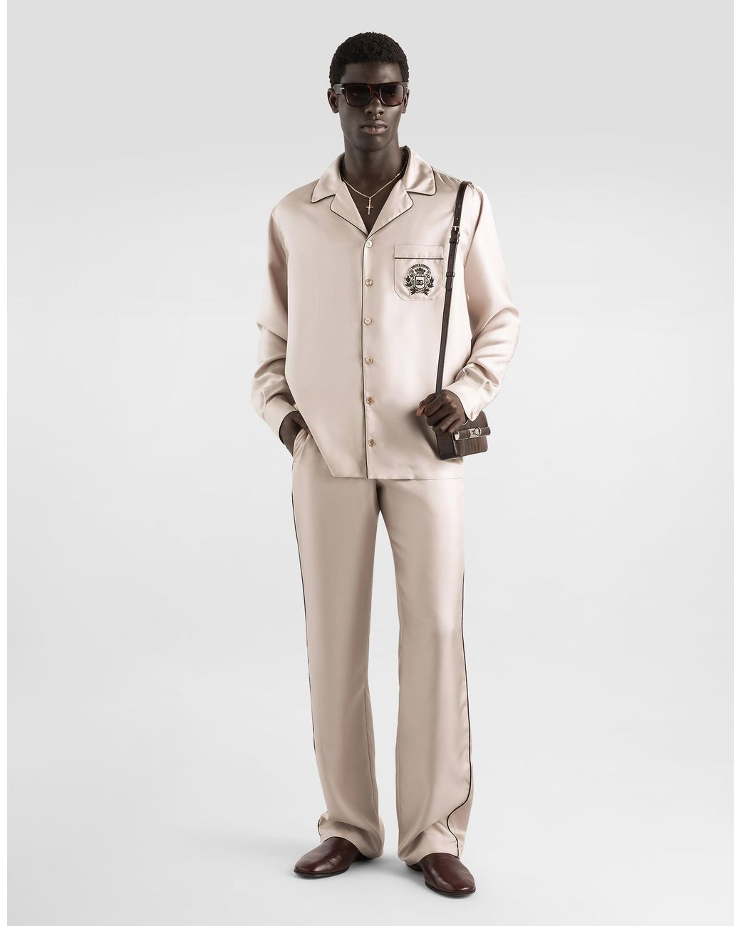 Dolce & Gabbana Natural Vanity Silk Trousers With Embroidery for men