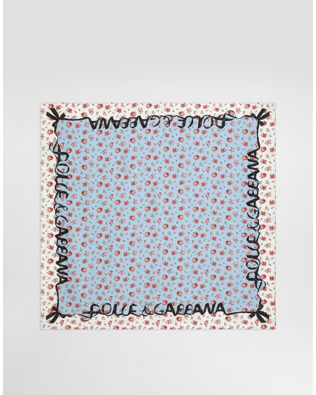 Dolce & Gabbana Blue Small Rose-Print Silk Twill Scarf 70X70