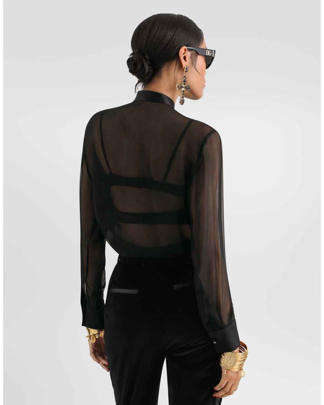 Dolce & Gabbana Black Chiffon Pussy-Bow Shirt
