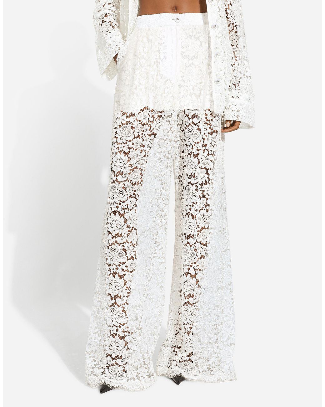 Dolce & Gabbana White Flared Floral Cordonetto Lace Pants