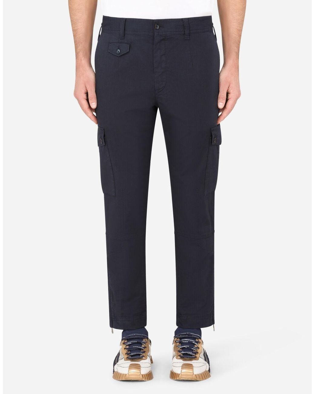 Dolce & Gabbana Stretch Cotton Cargo Pants in Blue for Men - Lyst