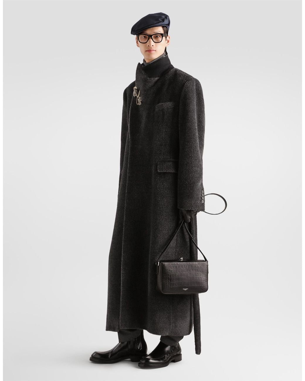 Dolce & Gabbana Black Double-Breasted Alpaca Coat for men