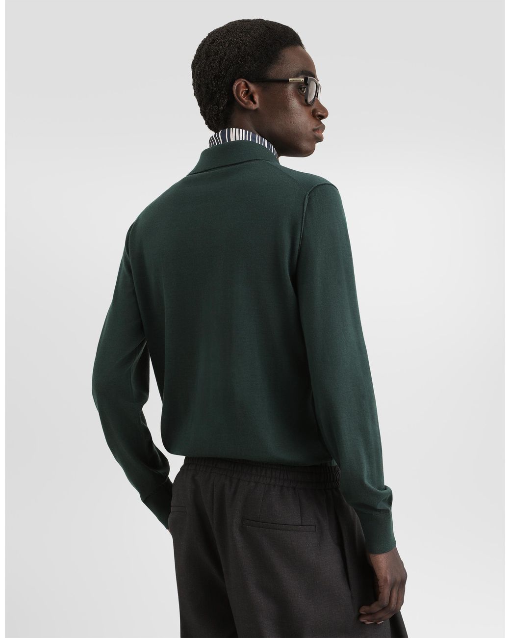 Dolce & Gabbana Green Knit Cashmere Polo Shirt for men