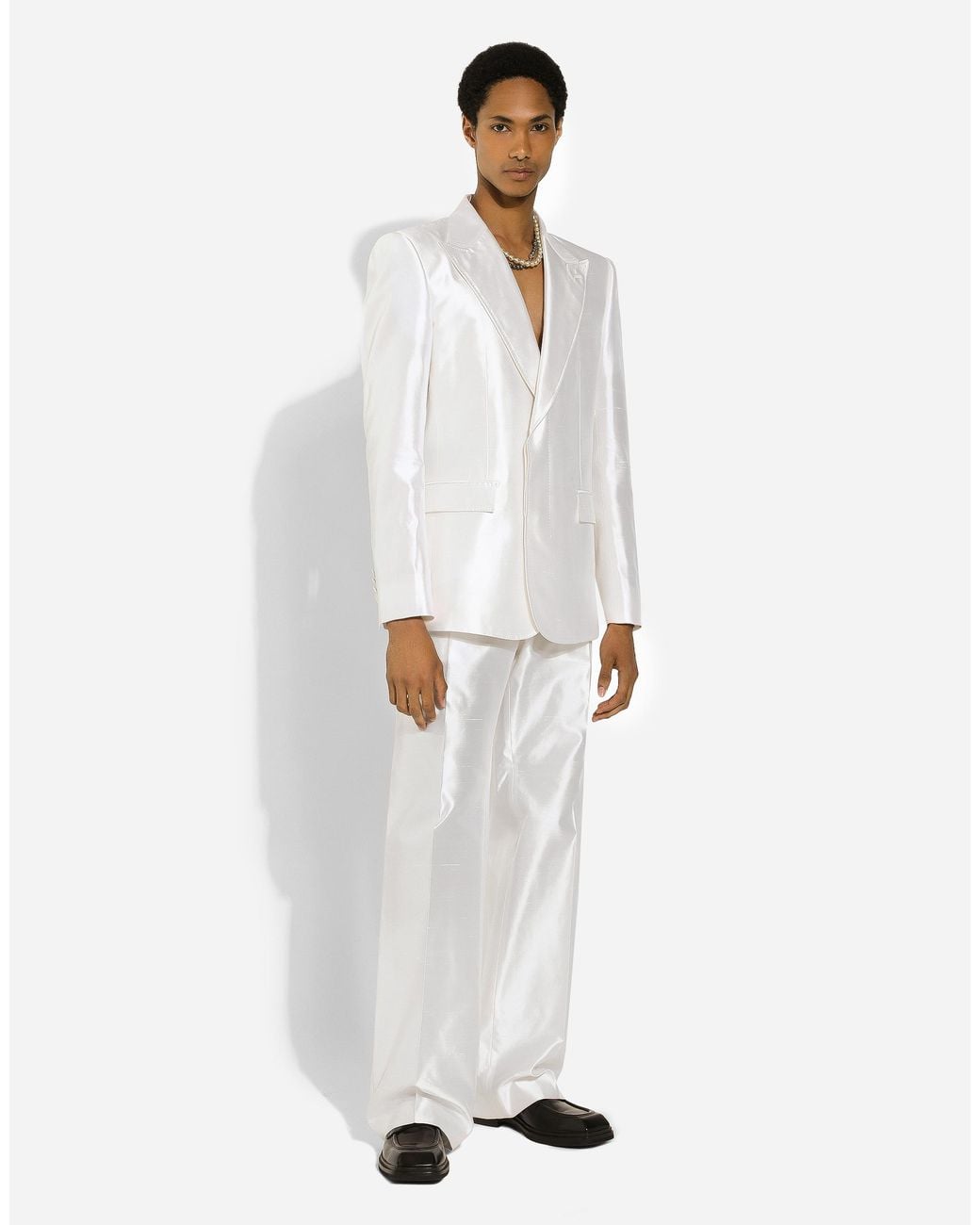 Dolce & Gabbana White Single-Breasted Silk Shantung Sicilia-Fit Jacket for men