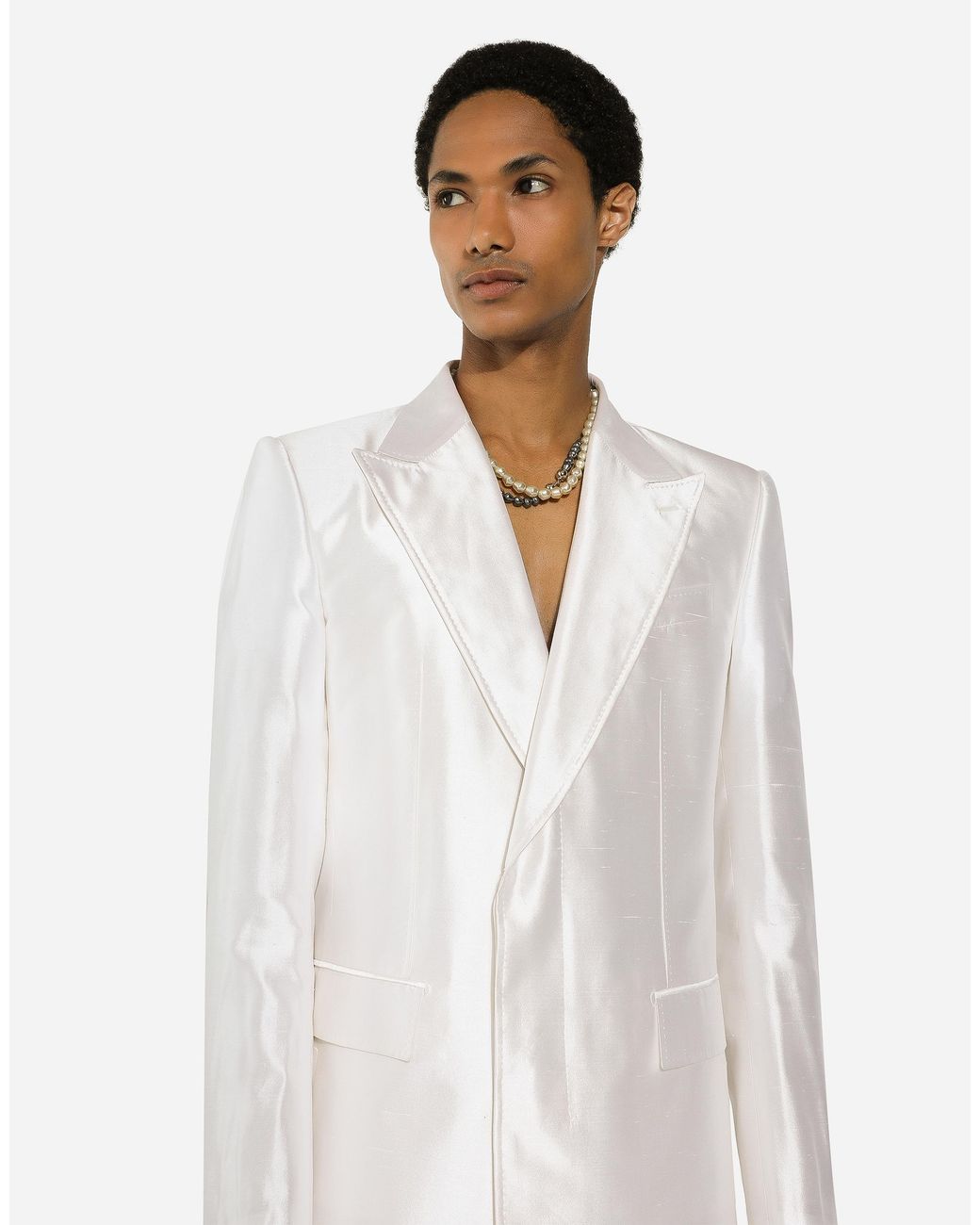 Dolce & Gabbana White Single-Breasted Silk Shantung Sicilia-Fit Jacket for men