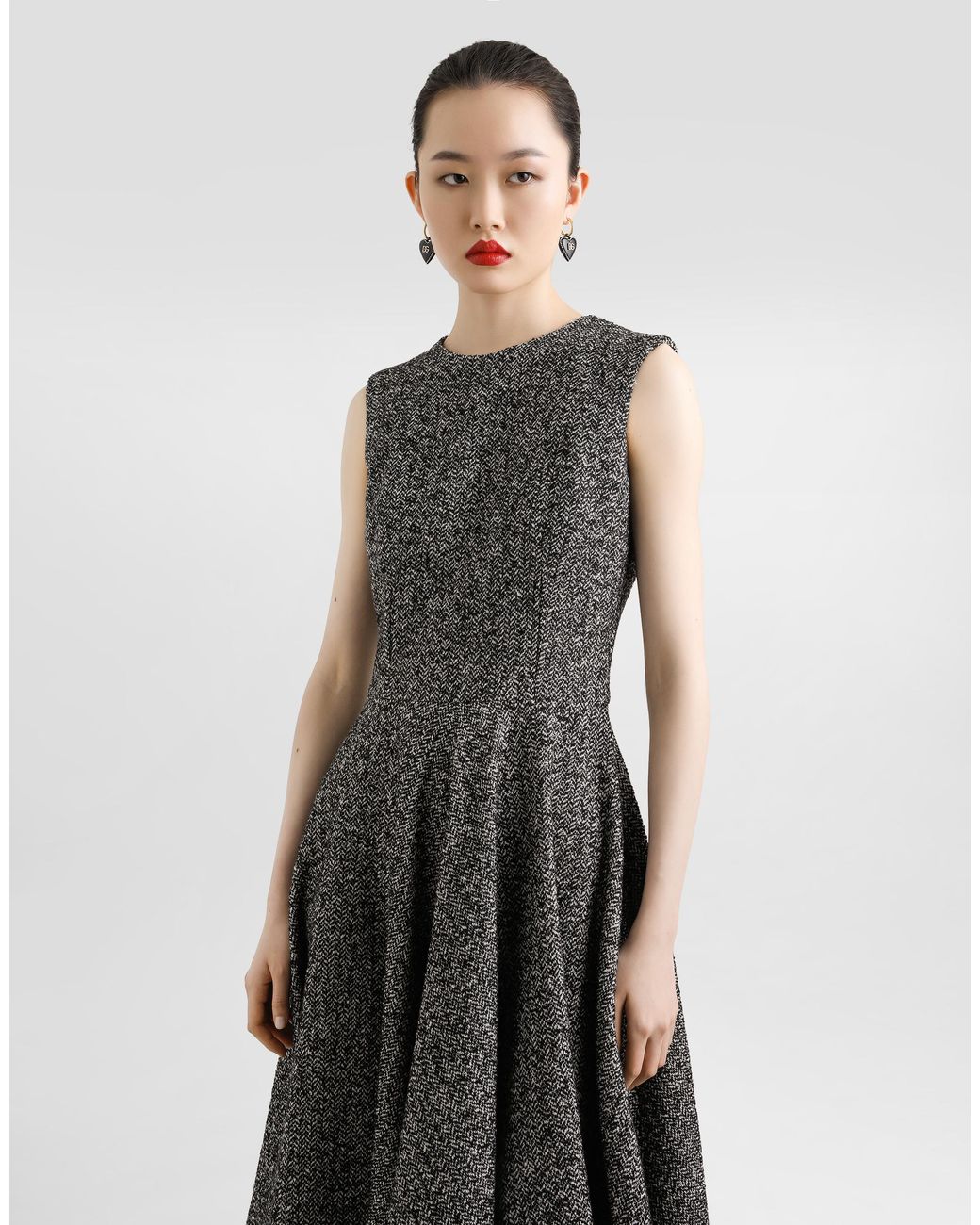 Dolce & Gabbana Gray Sleeveless Dress With Chevron Print